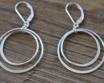 Sterling Silver Earrings, Hoop earrings, Double Circle Earrings, Sterling Lever Back Earrings, Gift for women