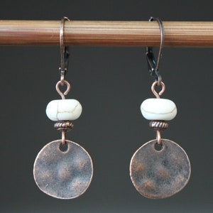 Ivory Small Copper Dangle Earrings, Drop Earrings, Hammered, Ivory Jewelry, Rustic earrings, For women