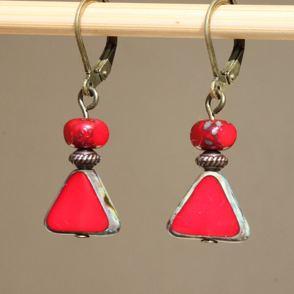 Red Earrings Czech Glass Earrings Dangle Earrings Jewelry Small Earrings Birthday Gift for Her Gift  for women Gift for wife