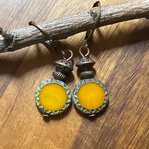 Orange Earrings, Czech Glass Earrings, Dangle Drop Earrings, Small Earrings, Orange Jewelry, Gift for women