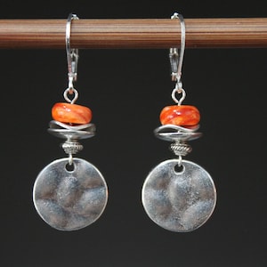 Spiny Oyster Earrings, Orange Silver Earrings, Dangle Earrings, Drop Earrings