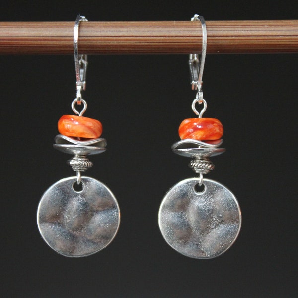 Orange Silver Earrings Dangle Earrings Drop Earrings Spiny oyster earrings Gift for Women Gift For Wife Gift for her