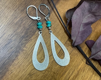 Long Blue Green Silver Earrings, Dangle Boho Earrings, African Turquoise jewelry