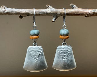 Green Silver Boho Earrings, Dangle Earrings, Boho Earrings, Bohemian Jewelry, Ethnic Earrings, Tribal Earrings