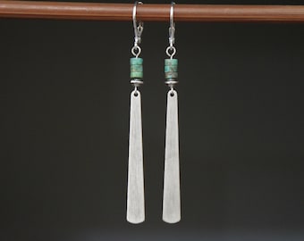 Silver Boho Dangle Earrings, Turquoise Earrings, Dangle Earrings, Drop Earrings, Long Earrings, Lightweight Earrings