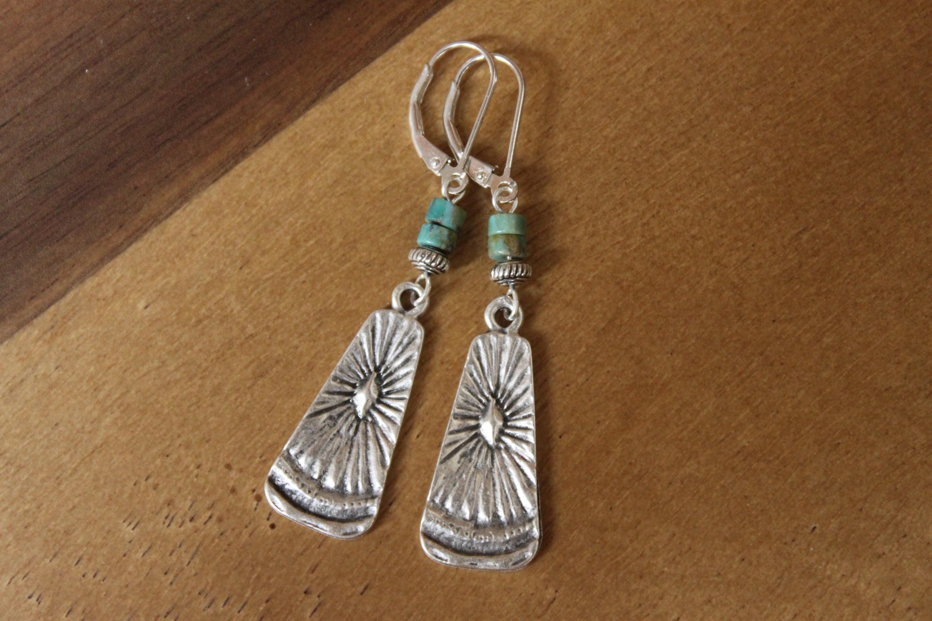 Silver Genuine Turquoise Earrings Dangle Earrings Boho Earrings Drop earrings Boho jewelry Stone Earrings Bohemian earrings Gift For women