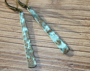 Turquoise Brass Earrings Dangle Drop Earrings Patina Earrings Bar Earrings Stick Earrings Long Boho Earrings Boho Jewelry Gift for women