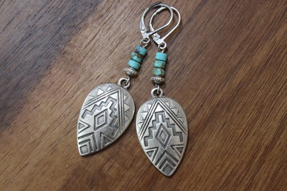 Turquoise Silver Earrings, Dangle Earrings, Boho Earrings, Boho Jewelry, Bohemian Earrings, Southwest Earrings, Western Jewelry
