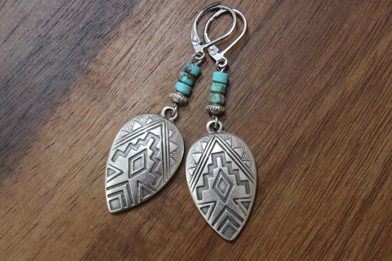 Turquoise Silver Earrings, Dangle Earrings, Boho Earrings, Boho Jewelry, Bohemian Earrings, Southwest Earrings, Western Jewelry image 1