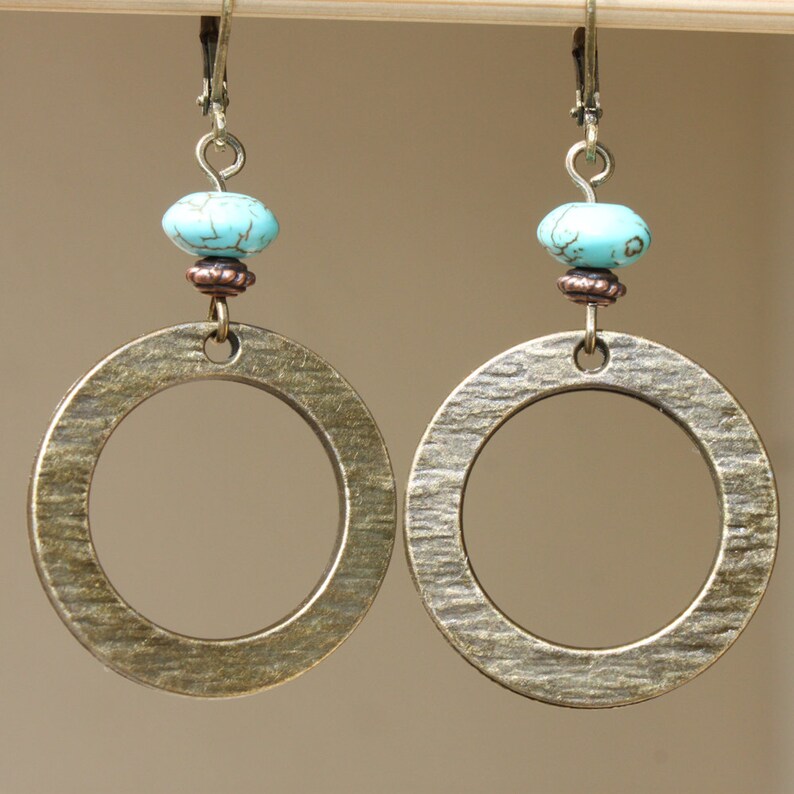 Boho Earrings Brass Turquoise Earrings Dangle Drop earrings Boho Jewelry Bohemian Jewelry Bohemian Earrings Gift For Her Gift for women