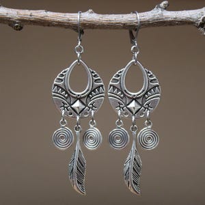 Pendientes largos colgantes de plata, pendientes bohemios, joyería bohemia, pendientes de araña, pendientes hippies, pendientes llamativos