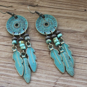 Turquoise Boho Earrings, Chandelier Dangle Earrings, Statement Earrings, Bohemian Earrings, Boho Jewelry, Hippie Earrings, Ethnic earrings image 5