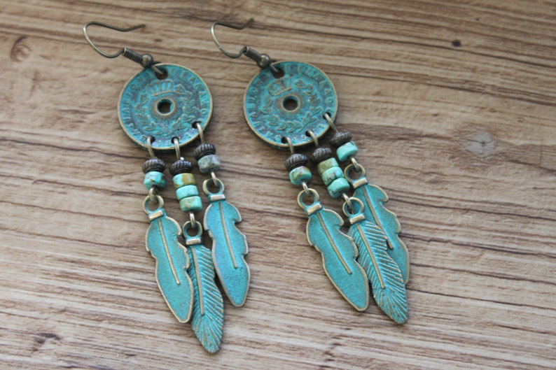 Turquoise Boho Earrings, Chandelier Dangle Earrings, Statement Earrings, Bohemian Earrings, Boho Jewelry, Hippie Earrings, Ethnic earrings image 5