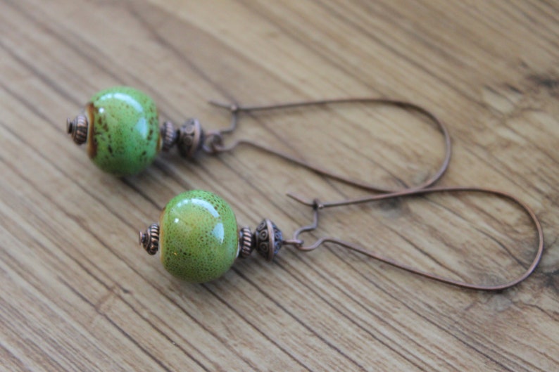 Green Earrings Ceramic Earrings Dangle Drop Earrings Earthy Earrings Rustic earrings Gift for women Gift for her image 10