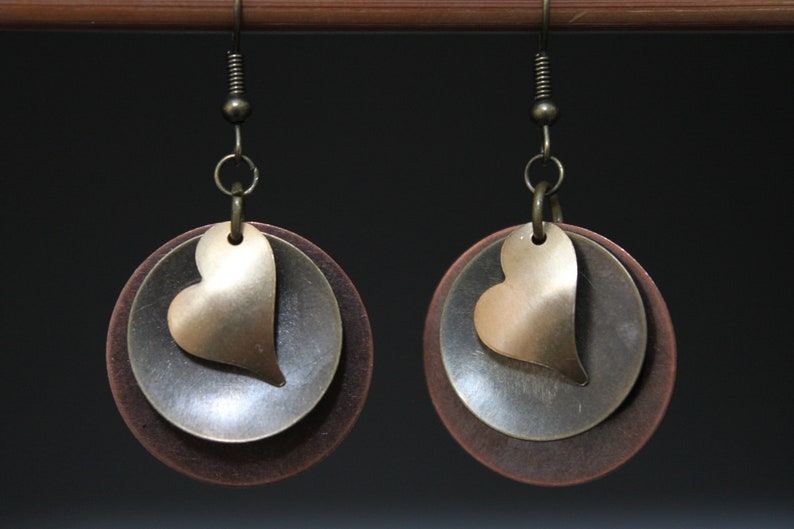 Heart Earrings Dangle Boho Earrings Drop Earrings Mixed Metal Earrings Heart Jewelry Gift for her Gift for wife Gift for women image 4