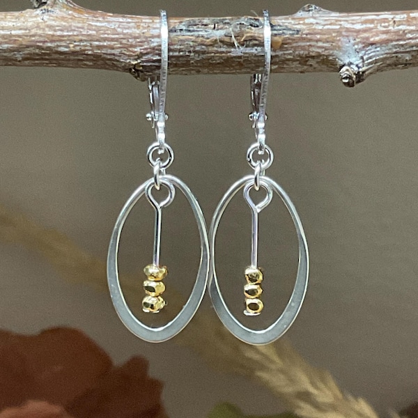 Sterling Silver & Gold Vermeil Hoop Earrings, Dangle Delicate Earrings, Dainty Mixed Metal Jewelry