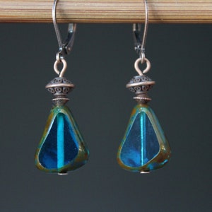 Blue Earrings, Czech Glass Earrings, Dangle Drop, Teardrop Earrings, Birthday Gift, For women, Gift For Her, Gift Ideas image 3