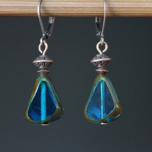 Boucles d'oreilles bleues, Boucles d'oreilles en verre tchèque, Pendants, Boucles d'oreilles en forme de larme, Cadeau d'anniversaire, Pour femme, Cadeau pour elle, Idées cadeaux image 3