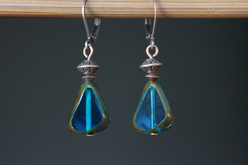 Blue Earrings, Czech Glass Earrings, Dangle Drop, Teardrop Earrings, Birthday Gift, For women, Gift For Her, Gift Ideas image 3