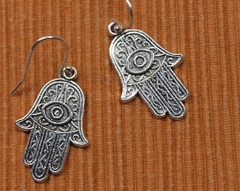 Silver earrings Hamsa Earrings Jewelry Dangle Drop Earrings Hand Earrings Gift for her