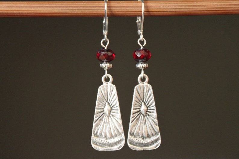 Red Boho Silver Dangle Earrings, Boho Jewelry, Bohemian Earrings, Czech Glass Earrings, Gift for Her, Gift for women image 6