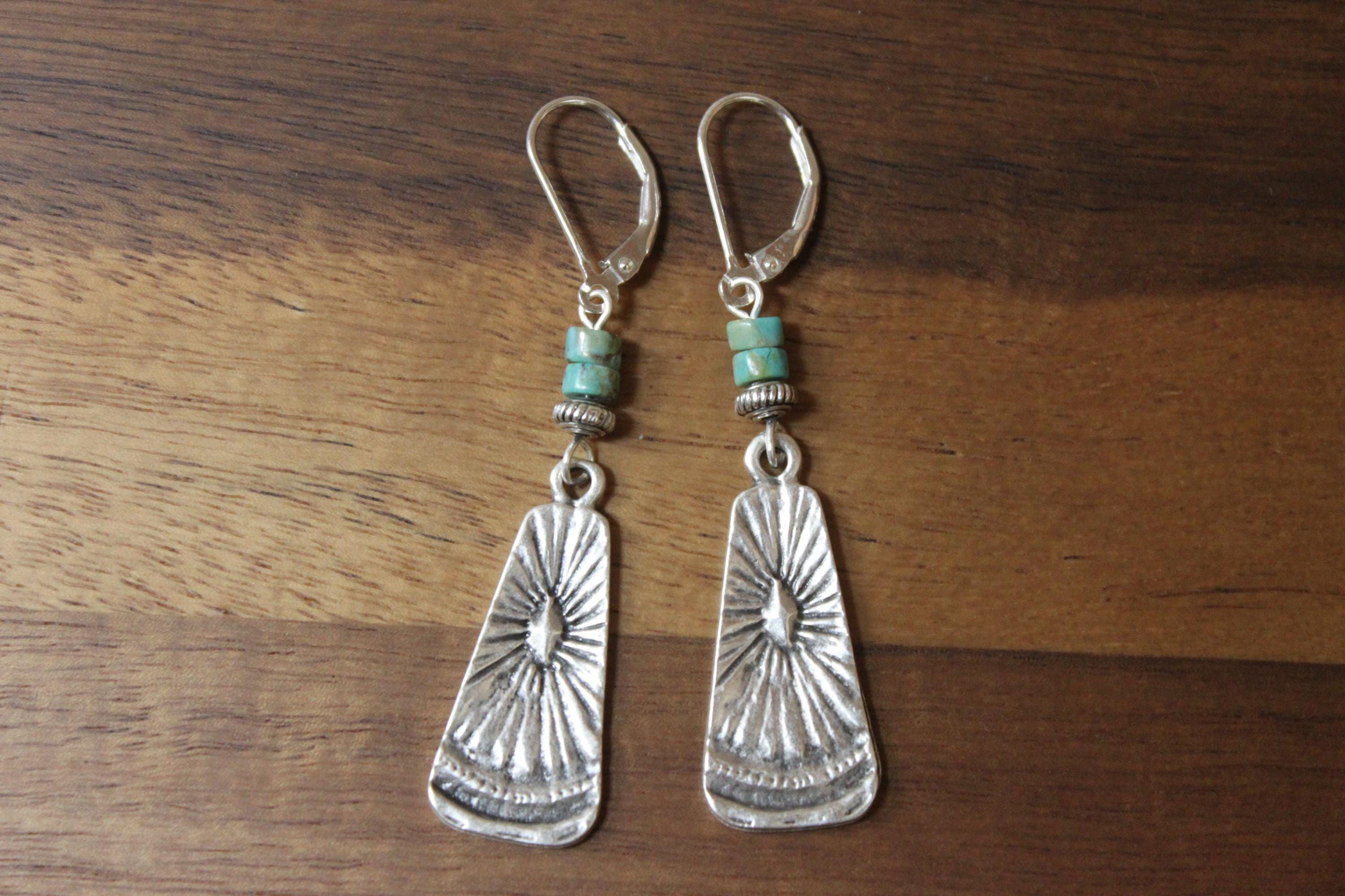 Silver Genuine Turquoise Earrings Dangle Earrings Boho Earrings Drop earrings Boho jewelry Stone Earrings Bohemian earrings Gift For women