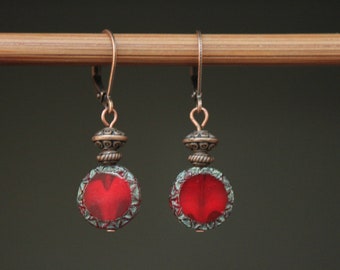 Red Earrings Czech Glass Earrings Dangle Earrings Drop Earrings SMALL EARRINGS Gift for women