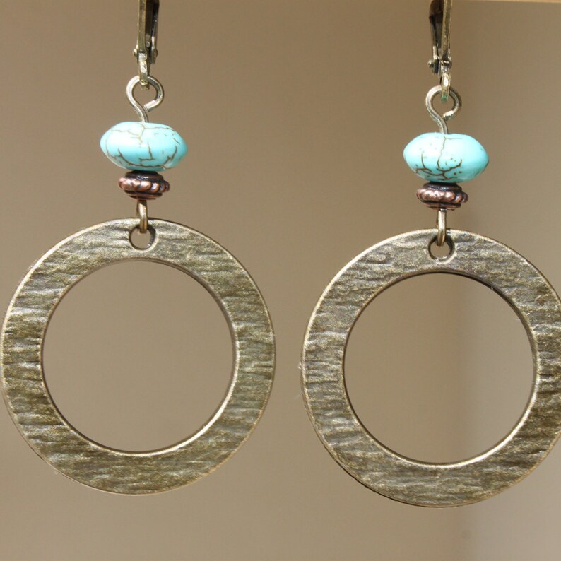 Boho Earrings Brass Turquoise Earrings Dangle Drop earrings Boho Jewelry Bohemian Jewelry Bohemian Earrings Gift For Her Gift for women