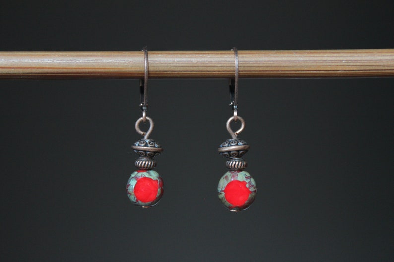 Orange Earrings, Dangle Drop Earrings, Czech Glass Earrings, Small Earrings, Orange Jewelry, Gift for women, Gift for her Red