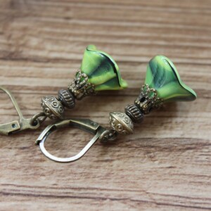 Green Earrings Dangle Drop Earrings Czech Glass Earrings Flower Earrings Gift For Women Gift for her image 9