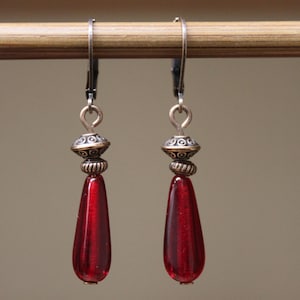 Red Earrings, Dangle Earrings, Czech Glass Earrings, Red Jewelry, Gift for her, Gift for women, Gift for wife