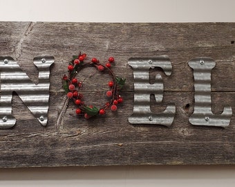 Christmas Sign, NOEL Metal Letters, Rustic Wall Decor, Holiday Hanging, Barn wood Ornament, December Gift, Housewarming Picture, Winter Time