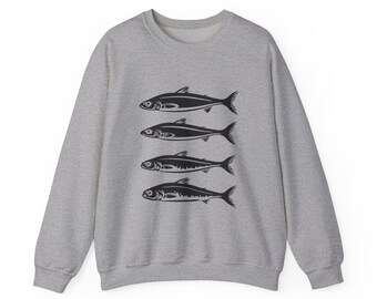 Sudadera con sardinas, jersey con estampado de peces, jersey para amantes del océano, top náutico, camiseta con criaturas marinas