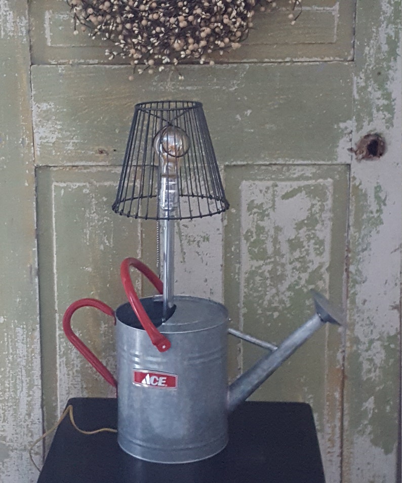 Watering Can Lamp, Unique Lig5ting, Red Country Lamp, Repurposed, Egg
