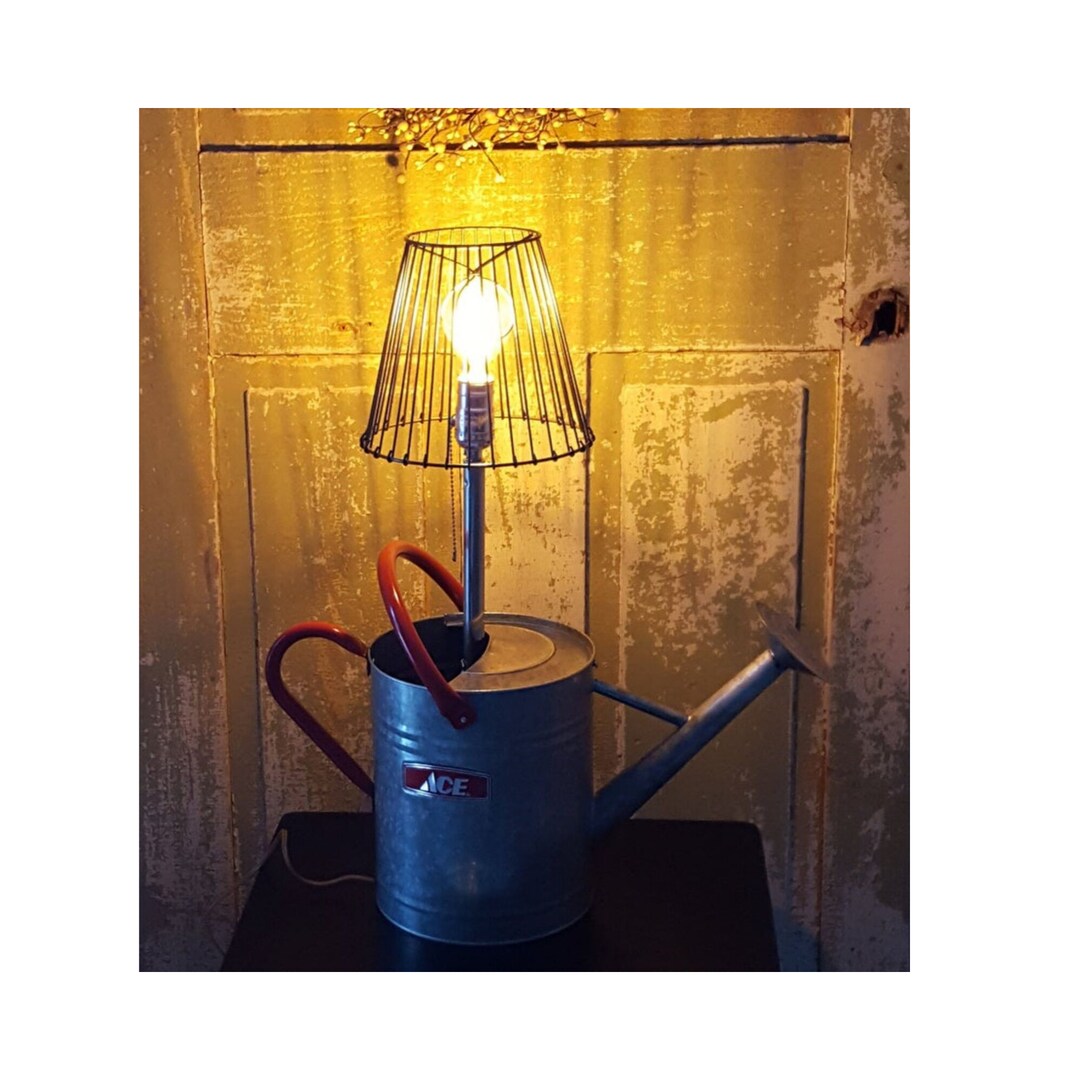 Watering Can Lamp, Unique Lig5ting, Red Country Lamp, Repurposed, Egg