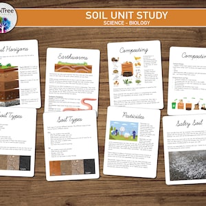 Paquete de estudio de unidad de suelo, educación en el hogar, escuela en casa, inspirado en Montessori, ciencia, biología, meteorización, erosión, abono, lombrices de tierra, imprimible