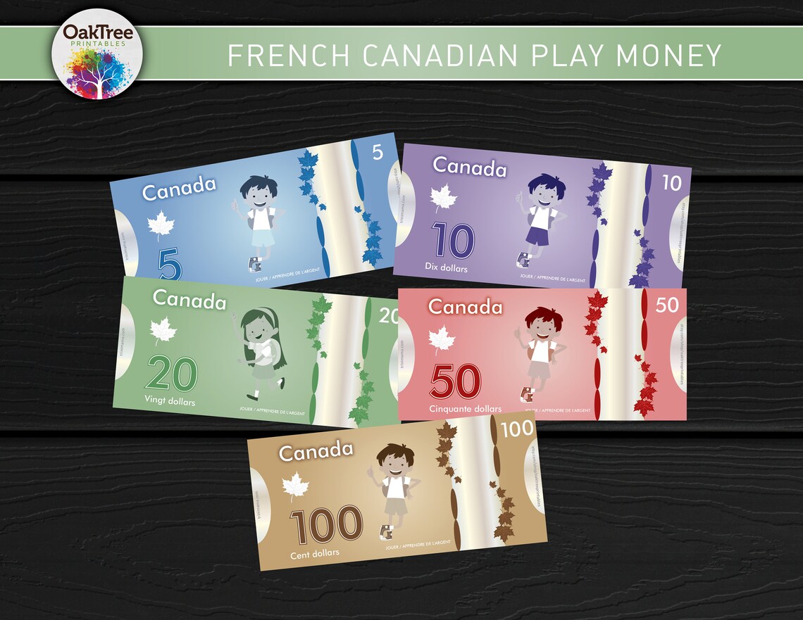 french canadian play money printable teach math home etsy
