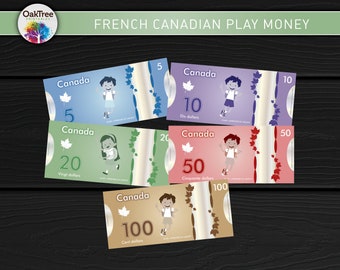 Frans-Canadees speelgeld afdrukbaar, wiskunde leren, thuis leren, digitale download, Canada, STEM, STEAM, valuta, dollars, optellen, aftrekken