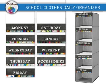 Kids School Clothes Organizer Labels - Krijtbord - Schoolthema - Dagelijks - Dagen van de week - Afdrukbaar - Print thuis - DIY-digitale download