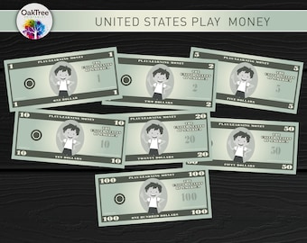 Amerikaanse Verenigde Staten Speelgeld afdrukbaar, Wiskunde leren, Thuis leren, DIGITALE DOWNLOAD, Amerika, STEM, Valuta, Dollars, Optellen, Aftrekken