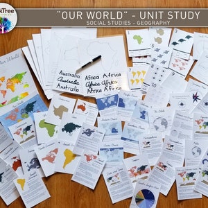 Our World Unit Study Bundle, Homeschool, School at Home, Montessori Inspired, Social Studies,Geography,Continents,Oceans,Map,Globe,Printable