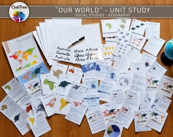 Our World Unit Study Bundle, Homeschool, School at Home, Montessori Inspired, Social Studies,Geography,Continents,Oceans,Map,Globe,Printable