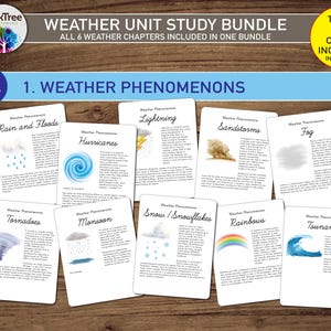 Bundle d'étude ultime sur l'unité météo, cartes-éclair scientifiques imprimables et pack d'apprentissage, éducation, école à la maison, salle de classe, sciences, géographie