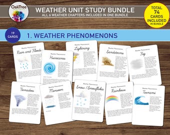 Ultimate Weather Unit-studiebundel, afdrukbare wetenschapsflashcards en leerpakket, educatief, thuisonderwijs, klaslokaal, wetenschap, aardrijkskunde
