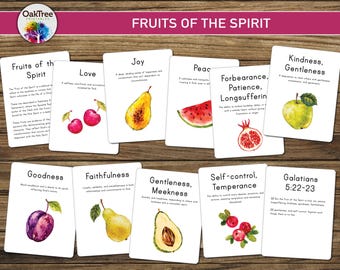 Fruits of the Spirit Flash Cards, Homeschool, School at Home, Montessori, religie, christendom, christelijk, Bijbel, vers, galations, afdrukbare
