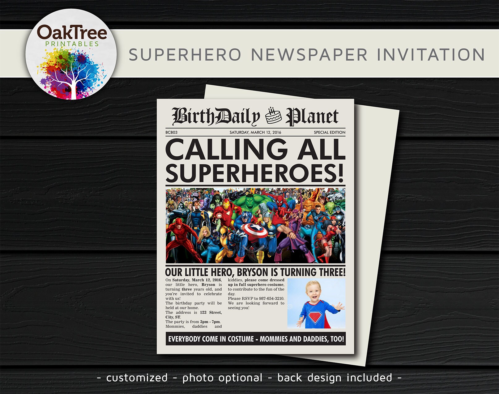 Superhero Super Hero Newspaper Birthday Invitation Custom Etsy