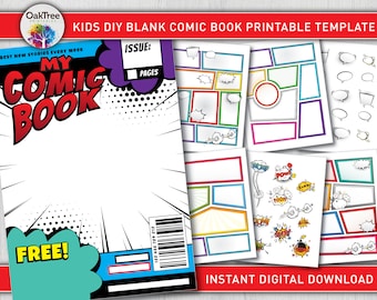 Páginas de plantillas de tiras artísticas de cómics en blanco - Dibujo de dibujos animados de superhéroes DIY - Crea tu propia historia - Descarga digital instantánea