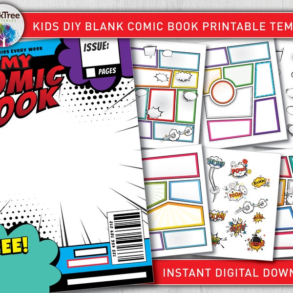 Blank Comic Book Art Strip Templates Pages - DIY Superhero Cartoon Drawing - Create Your Own Story - Instant Digital Download