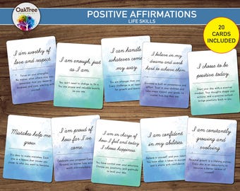 Educatieve Flashcards Positieve Affirmaties | Thuisonderwijs en klassikaal | Zelfrespect en groeimindset | Afdrukbare pdf