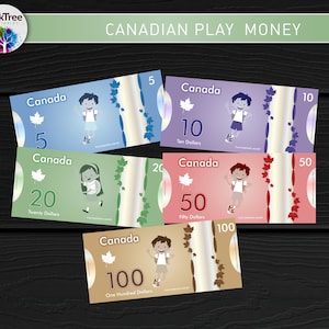 Canadian Play Money Printable, Teach Math, Home Learning, Digital Download, Canada, Math, STEM, STEAM, Currency,Dollars,Addition,Subtraction